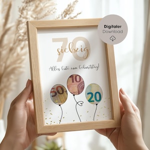 Geldgeschenk zum 70. Geburtstag - Zum Selbstausdrucken & Last Minute erhältlich. Originelle Idee für Geldgeschenke, sofort verfügbar