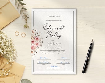 Personalized wedding certificate template for free weddings and registry offices - for printing, digital wedding certificate