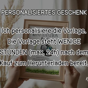 Personalisiertes Konfirmationsgeschenk als Geldgeschenk im Rahmen, individuelle Vorlage wird wenige Stunden nach dem Kauf digital bereitgestellt