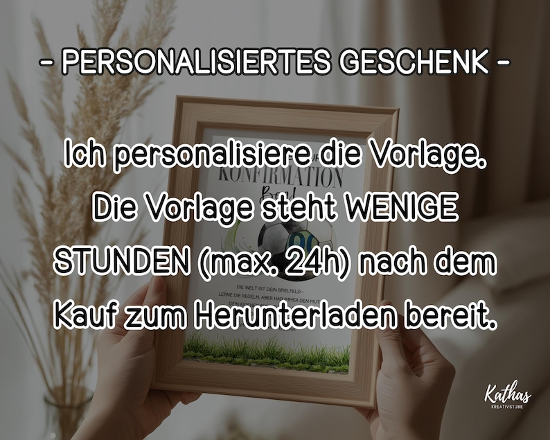 Personalisiertes Konfirmationsgeschenk als Geldgeschenk im Rahmen, individuelle Vorlage wird wenige Stunden nach dem Kauf digital bereitgestellt
