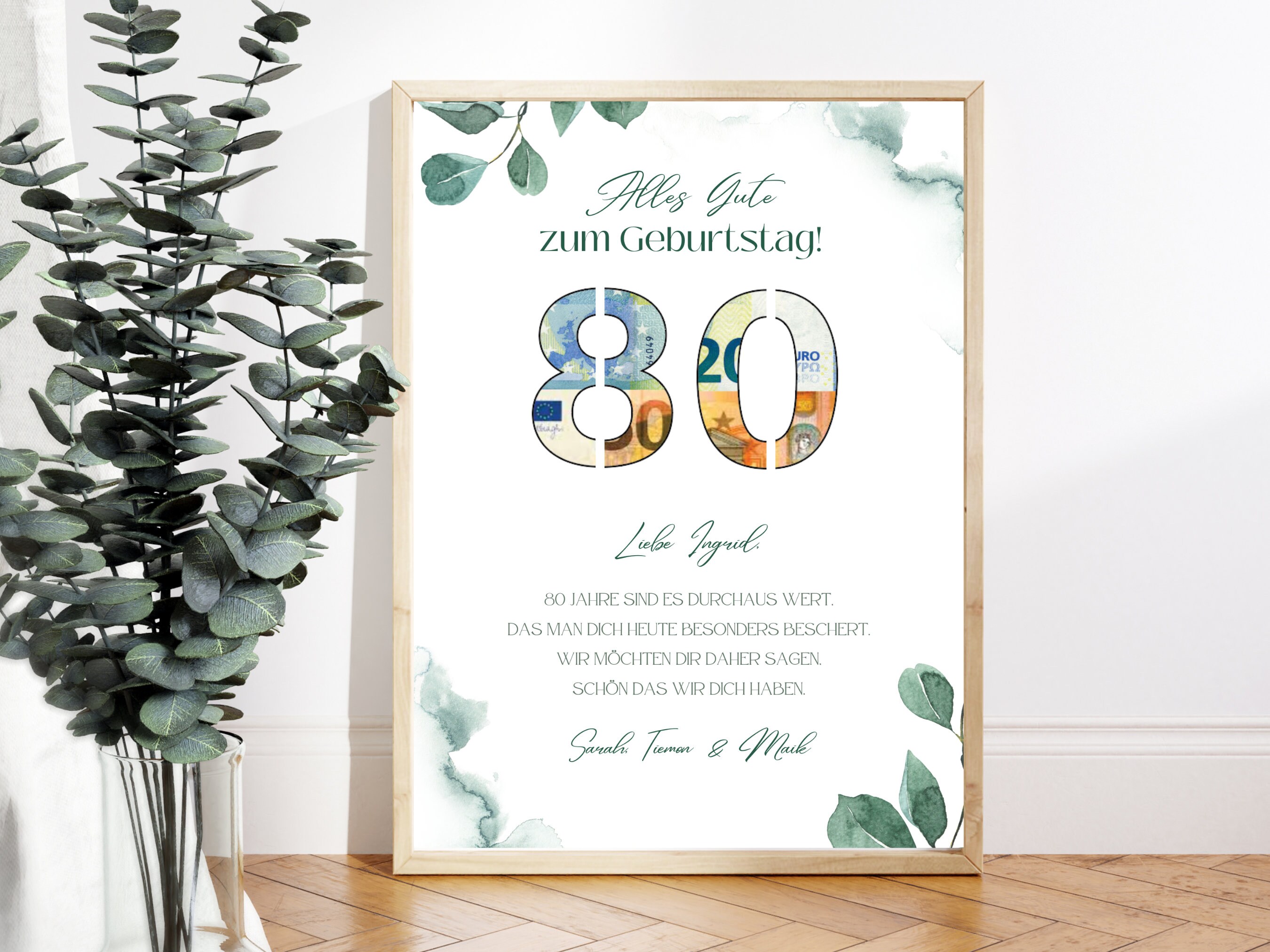 Personalisiertes Geldgeschenk zum 80. Geburtstag Vorlage zum Etsy.de