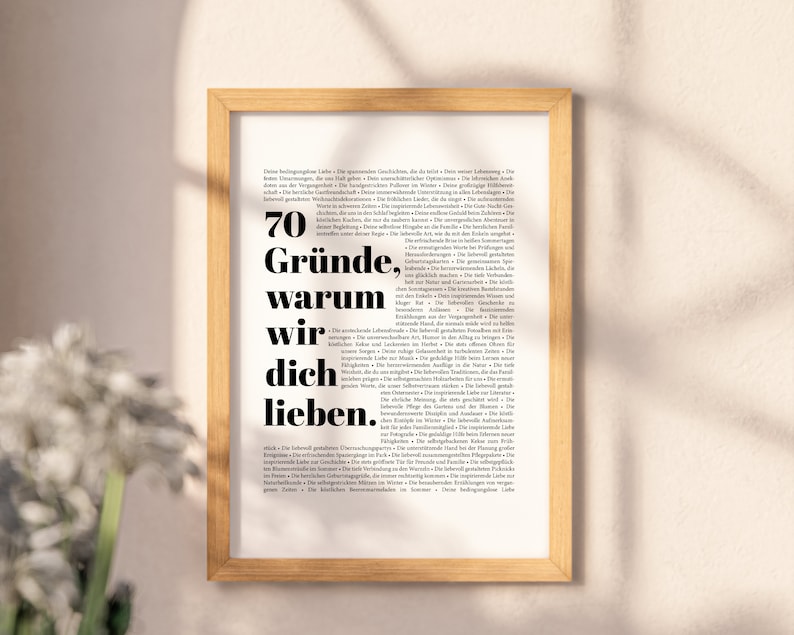 70 Gründe Warum Wir Dich Lieben 70. Geburtstag Geschenk - Etsy UK