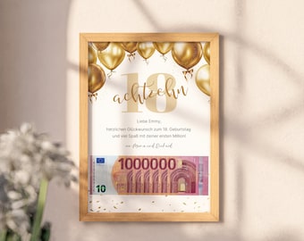 Money gift for an 18th birthday: your first million | Birthday present for boys and girls | Printable version