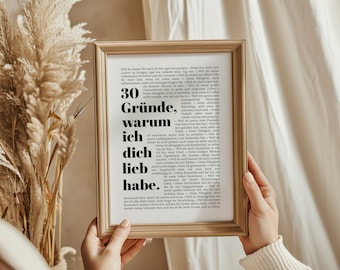 Personalisiertes Geschenk zum 30. Geburtstag: 30 Gründe, warum wir dich lieben - Druckbare PDF-Geschenkvorlage