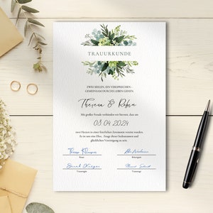 Personalisierte Trauurkunde Vorlage für freie Trauungen und Standesamt - Zum Selbstausdrucken | Hochzeit