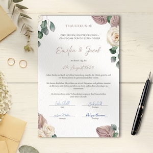 Personalisierte Trauurkunde Vorlage für freie Trauungen und Standesamt - Zum Ausdrucken | Hochzeit