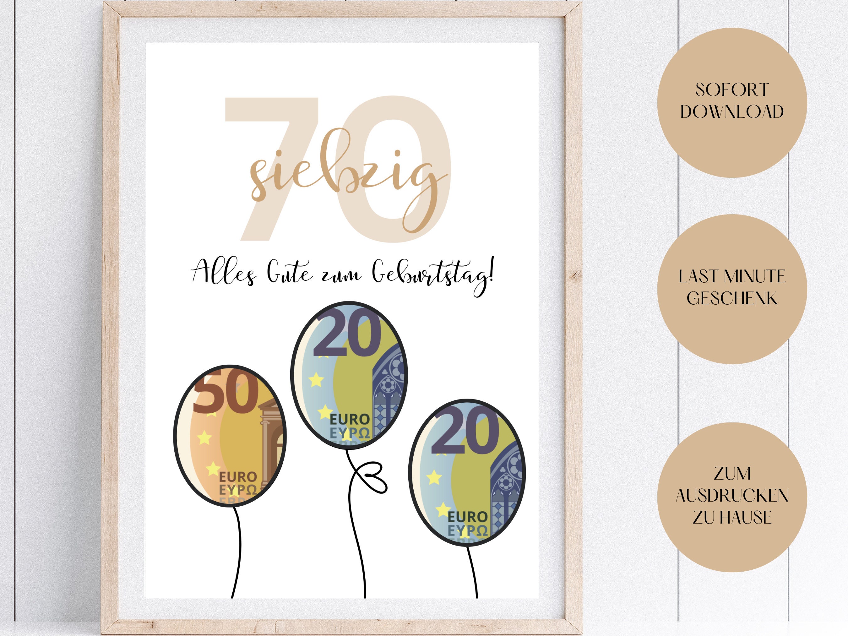 Geldgeschenk zum 70. Geburtstag Zum Ausdrucken & Last Minute Etsy.de