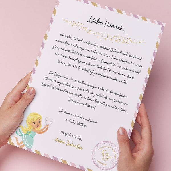 Personalized letter from the tooth fairy to print out - A magical gift from the tooth fairy for children including letter and dental calendar