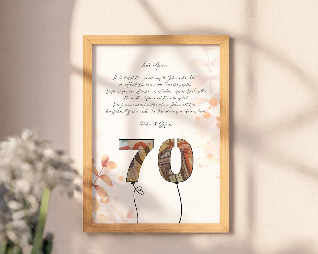 Personalisiertes Geldgeschenk zum 70. Geburtstag Vorlage zum Ausdrucken
