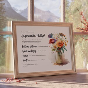 Geldgeschenk Jugendweihe, personalisierte PDF Vorlage zum Selbstausdrucken, Geschenk zur Jugendweihe personalisierbar mit Blumen