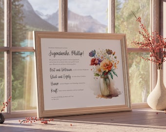 Money gift for youth initiation ceremony, personalized PDF template for self-printing, gift for youth initiation ceremony customizable with flowers