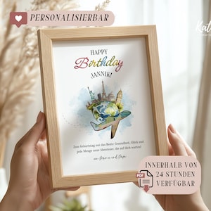 Money gift travel fund for birthday, personalized money gift for birthday, travel, travel voucher, digital download