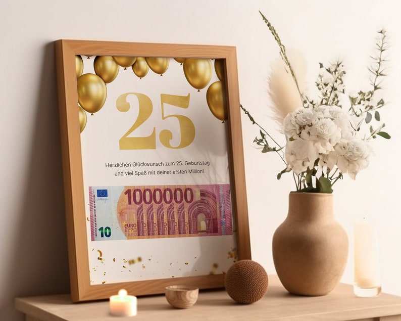 Money gift for your 25th birthday available to print and last minute. Original idea for cash gifts, available immediately image 7