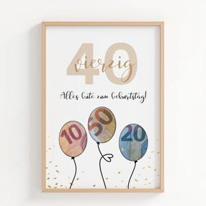Cadeau en espèces pour un 40e anniversaire – Imprimable et disponible à la dernière minute. Idée cadeau originale, disponible immédiatement.