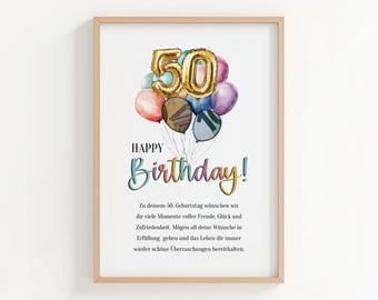 Geld cadeau voor de 50e verjaardag van een man of vrouw | DIY cadeau-idee | Last-minute verjaardagscadeau | PDF direct downloaden, zelf printen