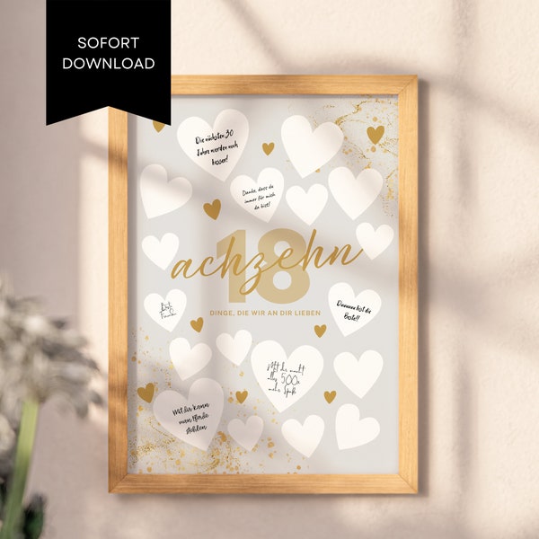 18th birthday guestbook template "18 things we love about you" | Printable gift template | Digital Download
