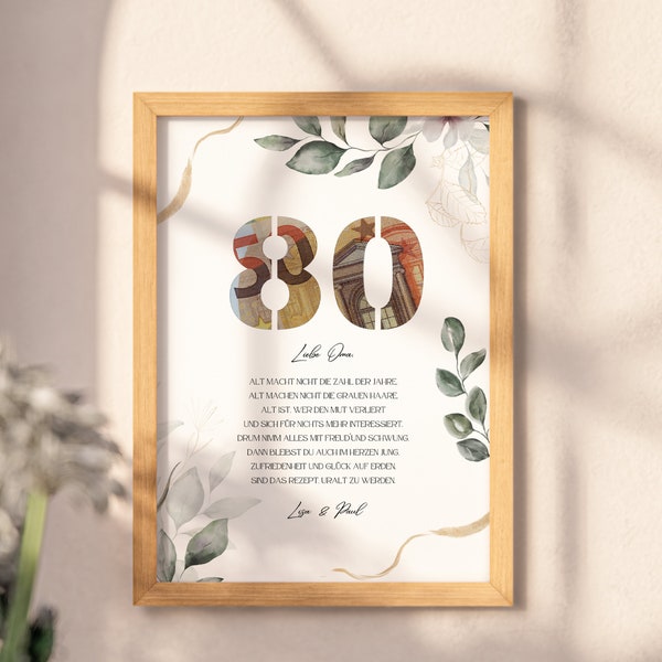Regalo de dinero personalizado para el 80 cumpleaños: plantilla para imprimir, idea de regalo de dinero para el 80 cumpleaños para la abuela y el abuelo