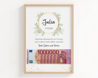 Personalized Confirmation Money Gift – PDF Gift Template for Confirmation for Girls & Boys, Modern Confirmation Gift to Print