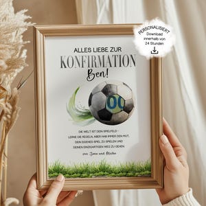 Money gift for a boy's confirmation – Football gift template PDF, Personalized gift idea for son, grandson, godchild, digital download image 1