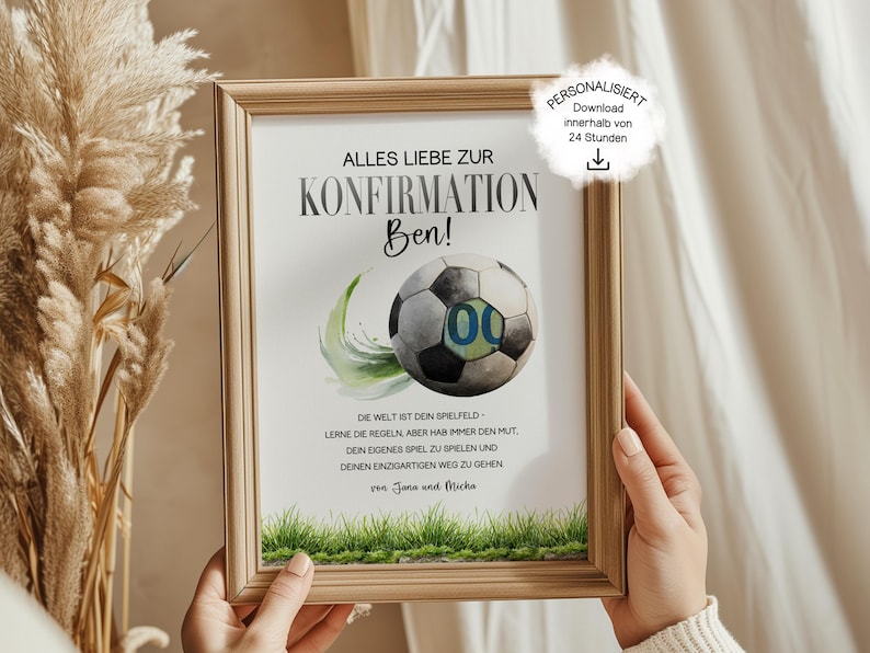 Money gift for a boy's confirmation – Football gift template PDF, Personalized gift idea for son, grandson, godchild, digital download image 1
