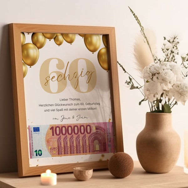 Geschenk zum 60. Geburtstag | Geldgeschenk | Poster zum Ausdrucken | Sechzig | Sechzigster | Digitaler Download