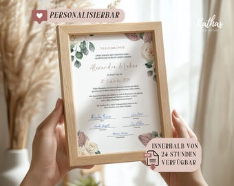 Sjabloon voor een gepersonaliseerde huwelijksakte voor burgerlijke en symbolische huwelijksceremonies - Afdrukbaar | Bruiloft