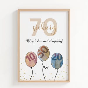 Cash gift for a 70th birthday - Printable and available last minute. An original cash gift idea, available immediately.