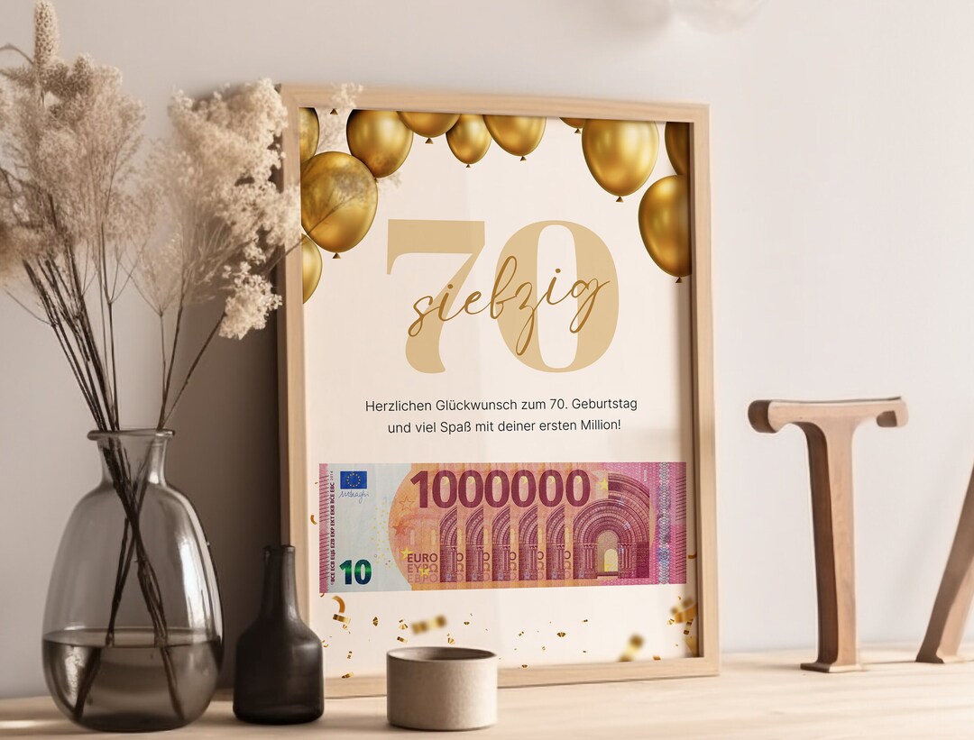 Geldgeschenk zum 70. Geburtstag Zum Ausdrucken & Last Minute erhältlich