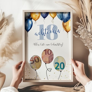 Regalo in denaro per il 18° compleanno per ragazzi e ragazze in blu, download immediato per l'autostampa