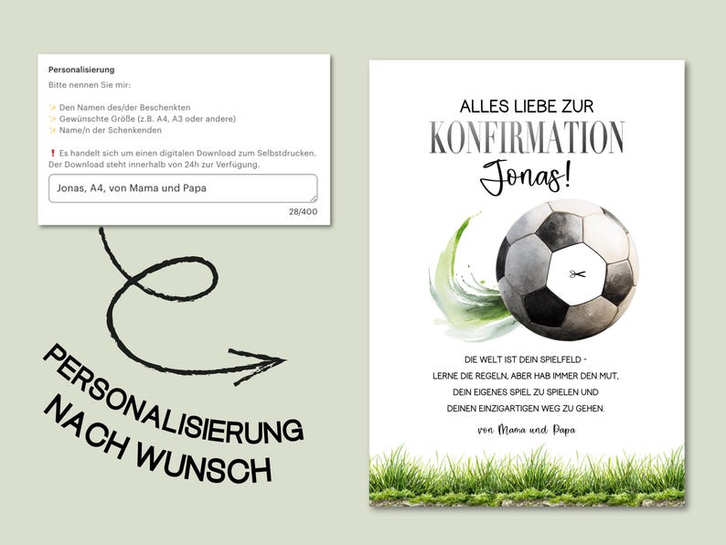Money gift for a boy's confirmation – Football gift template PDF, Personalized gift idea for son, grandson, godchild, digital download image 3