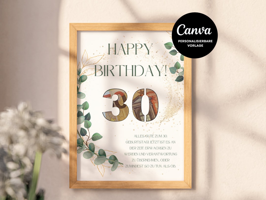 Personalisierbares Geldgeschenk zum 30. Geburtstag Zum Ausdrucken und