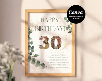 Personalized money gift for 30th birthday - to print out and give as a gift, last minute money gift
