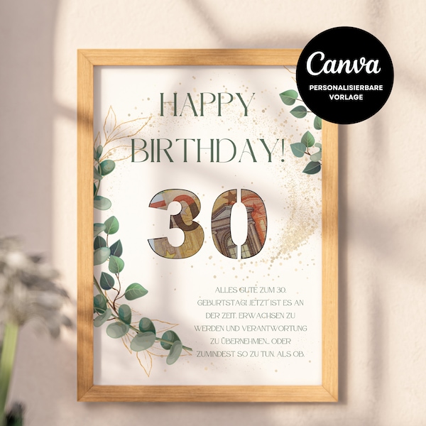 Personalized money gift for 30th birthday - to print out and give as a gift, last minute money gift