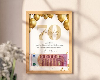 Personalized money gift for your 70th birthday - template for printing, money gift idea for your 70th birthday