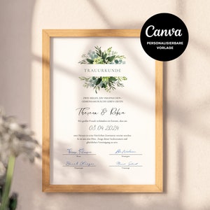 Personalisierte Trauurkunde Vorlage für freie Trauungen und Standesamt - Zum Ausdrucken und selber personalisieren in Canva | Hochzeit