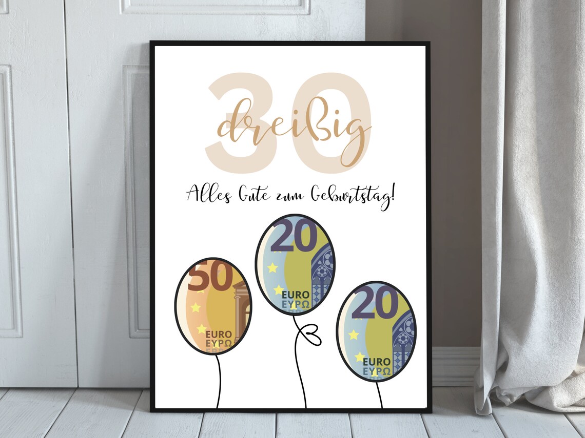 Geldgeschenk zum 30. Geburtstag Zum Ausdrucken & Last Minute Etsy.de