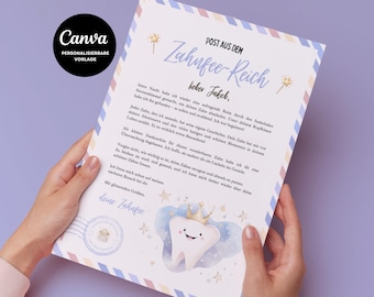 Carta personalizable del Hada de los Dientes para imprimir - Un regalo mágico del Hada de los Dientes para niños que incluye carta y recibo