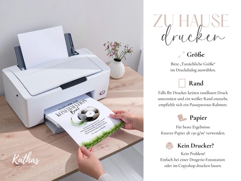 Geschenkvorlage zur Konfirmation beim Ausdrucken, Druckempfehlungen für bestes Ergebnis, Papierstärke, randloser Druck und Druckqualität erklärt
