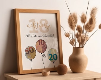 Cash gift for 18th birthday - Printable & available last minute. Original idea for cash gifts, available immediately