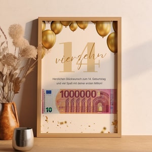 Geldgeschenk zum 14. Geburtstag - Zum Ausdrucken & Last Minute erhältlich. Originelle Idee für Geldgeschenke, sofort verfügbar