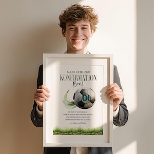 Geldgeschenk zur Konfirmation für Jungen, schlichte moderne Geschenkidee im Rahmen, stilvolles Geldgeschenk zur Konfirmation als Druckvorlage