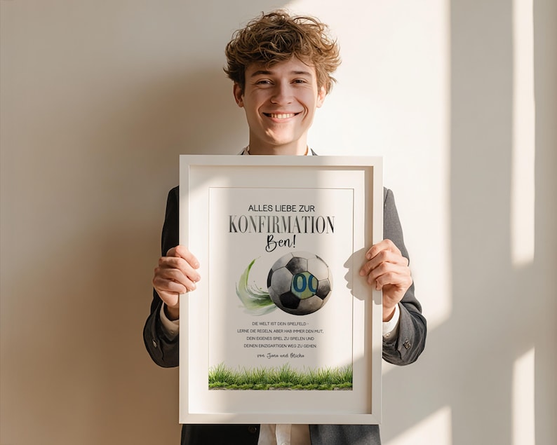 Geldgeschenk zur Konfirmation für Jungen, schlichte moderne Geschenkidee im Rahmen, stilvolles Geldgeschenk zur Konfirmation als Druckvorlage