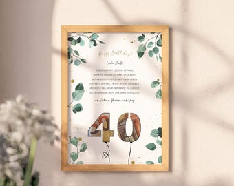 Personalized money gift for a 40th birthday - template for self-printing, money gift idea for a 40th birthday