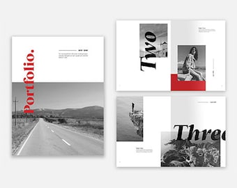 Rood-zwart fotografieportfolio, Adobe InDesign-sjabloon (A4, US Letter)