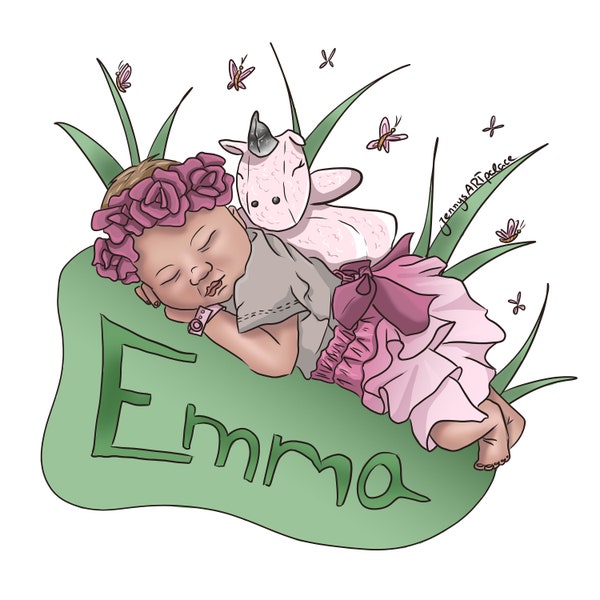 Personalisiertes Baby Porträt, Neugeborenen Zeichnung, benutzerdefinierte Porträt, personalisiertes Babygeschenk