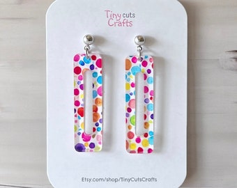 Acrylic Confetti Polka Dot Dangle Earrings: Colorful Statement Jewelry