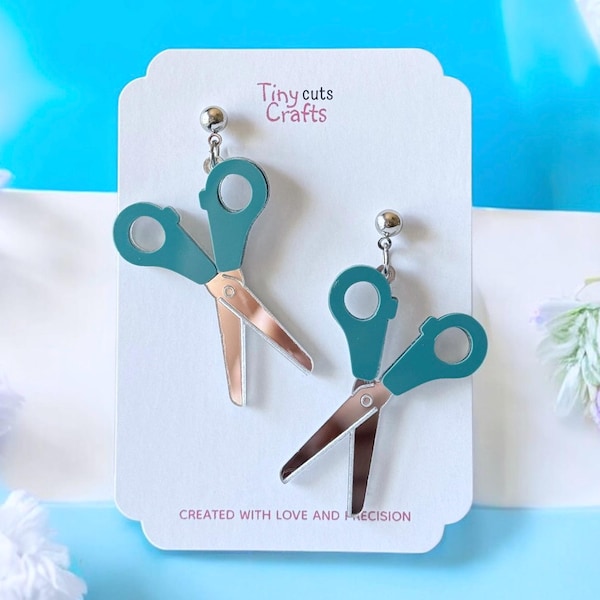 Funny Teal Scissor Earrings: Novelty Cosmetologist Jewelry