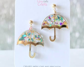 Glitter Confetti Umbrella Earrings: Whimsical Acrylic Jewelry