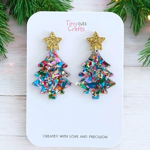 Pastel Glitter Christmas Tree Earrings: Holiday Cheer