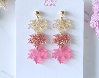 Glitter Pastel Maple Leaf Earrings: Stainless Steel Autumn Jewelry